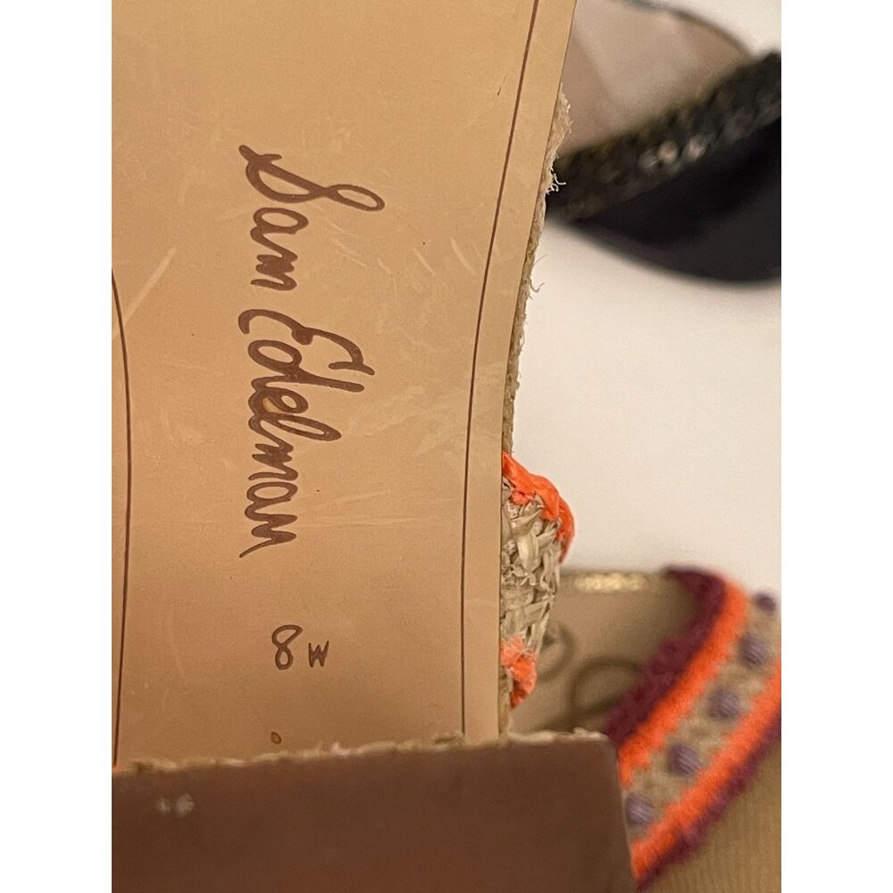 Sam Edelman Olisa Beaded Orange Raffia Chunky Heels Anklet Women's 8 Wide - Picture 11 of 12